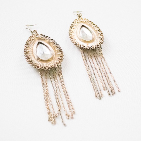 Vintage 60’s/70’s Tear Drop Drop & Dangle Chain Rhinestone Statement Earrings - Picture 8 of 8